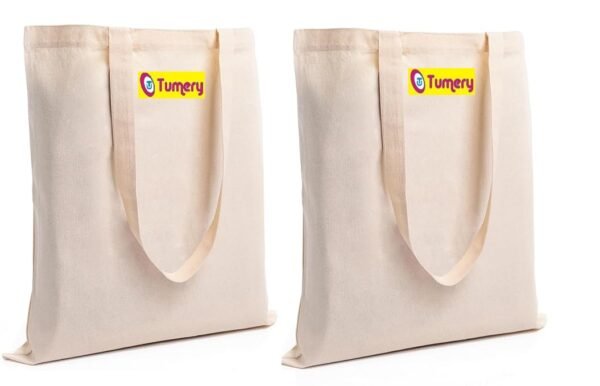 Tumery Cotton Canvas Tote Bag 12 inch x 15 inch Reusable 100% Eco-Friendly- Natural Set Of 2